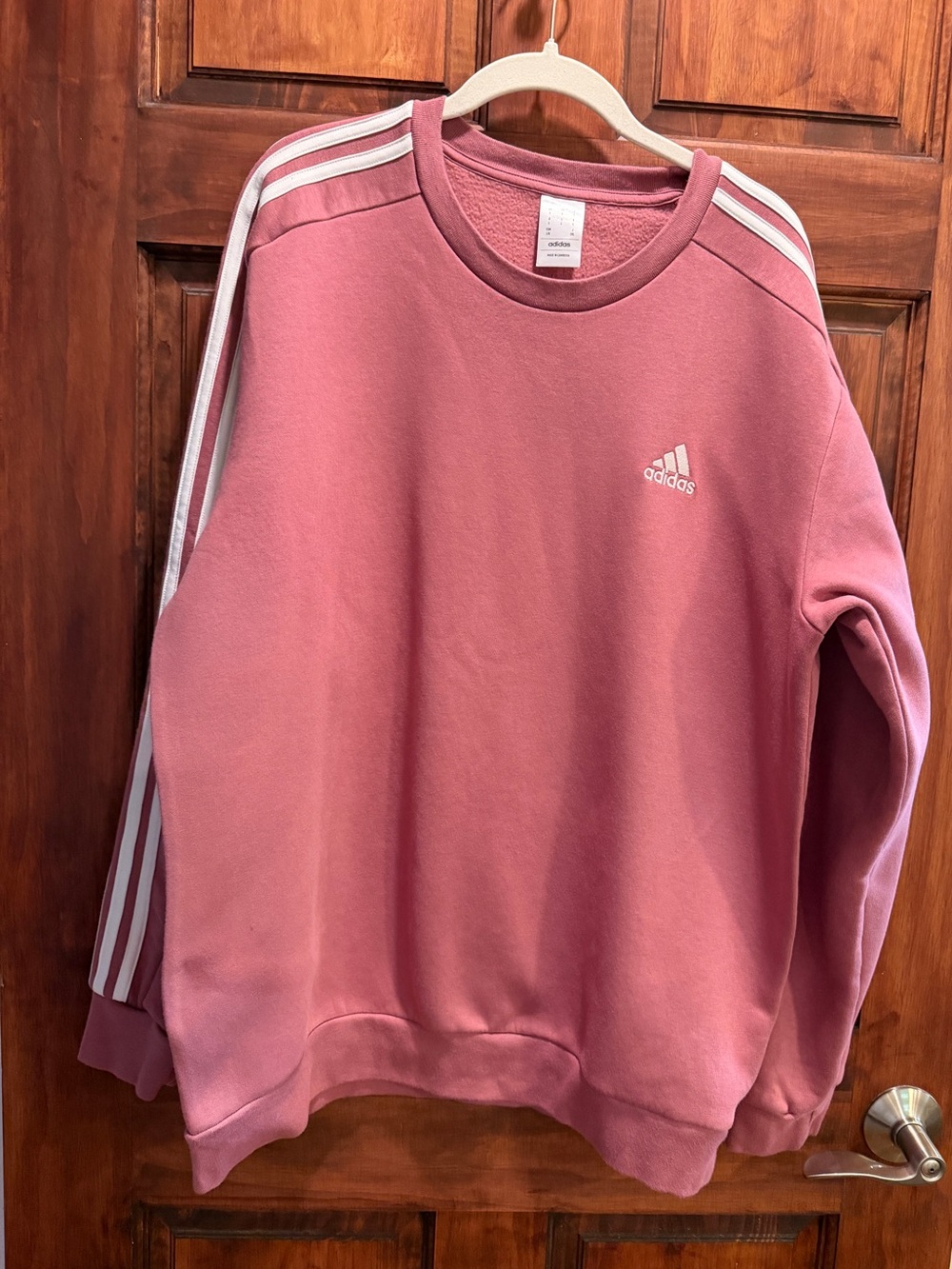adidas Women’s Pink Crewneck Sweatshirt with White Stripes